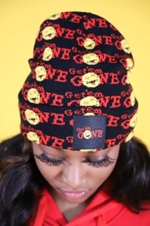 Black/Red “All Over” Logo Beanie