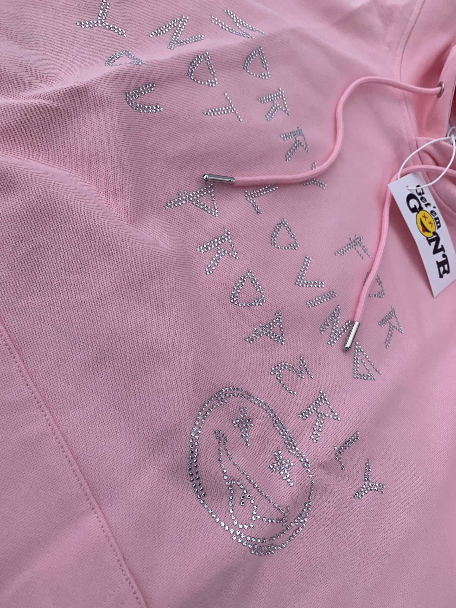 Baby Pink “Sorry For Not Loving You Properly” Rhinestone Hoodie