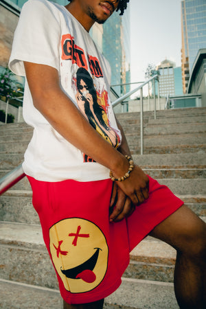 Fire Red “Classic Smiley” French Terry Shorts