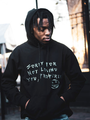 Black “Sorry For Not Loving You Properly” Rhinestone Hoodie